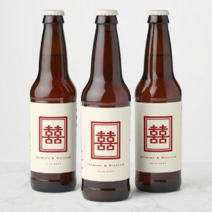 Classic Rectangle Double Happiness Chinese Wedding Bierflaschenetikett