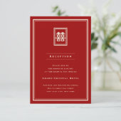 Classic Rectangle Double Happiness Chinese Wedding Einladung (Stehend Vorderseite)