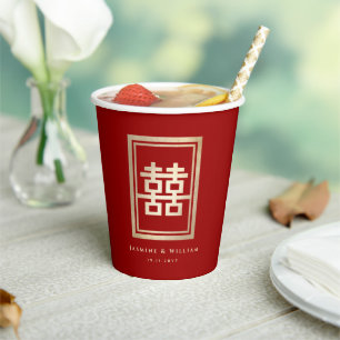 Classic Rectangle Double Happiness Chinese Wedding Pappbecher