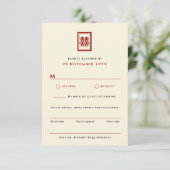Classic Rectangle Double Happiness Chinese Wedding RSVP Karte (Stehend Vorderseite)