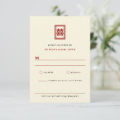Classic Rectangle Double Happiness Chinese Wedding RSVP Karte (Stehend Vorderseite)