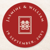 Classic Rectangle Double Happiness Chinese Wedding Runder Pappuntersetzer (Vorderseite)