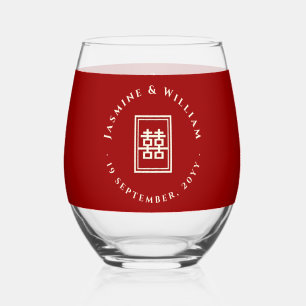 Classic Rectangle Double Happiness Chinese Wedding Weinglas Ohne Stiel