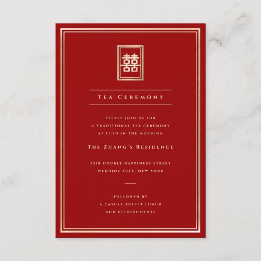 Classic Rectangle Double Happiness Teezeremonie Begleitkarte (Vorderseite)