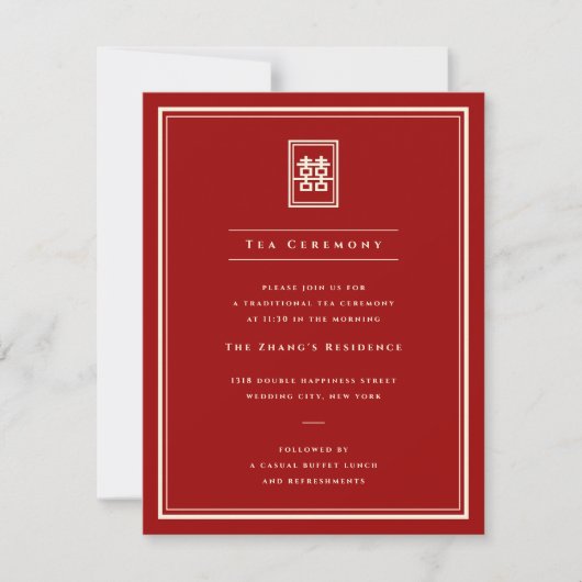 Classic Rectangle Double Happiness Teezeremonie Einladung (Vorderseite)