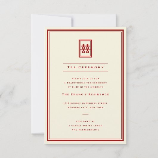Classic Rectangle Double Happiness Teezeremonie Einladung (Vorderseite)