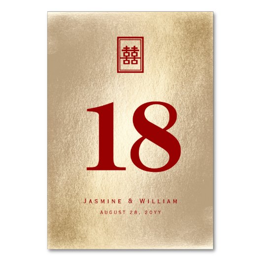 Classic Rectangle Double Xi Golden Chinese Wedding Tischnummer (Rückseite)
