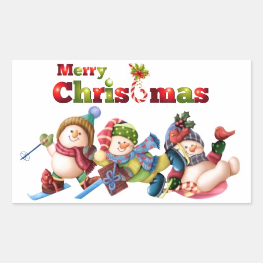 Classic Rectangle Weihnachtssticker/Schneemänner Rechteckiger Aufkleber (Vorderseite)