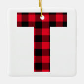Classic Red and Black Buffalo Karo T Monogram Keramikornament (Vorderseite)
