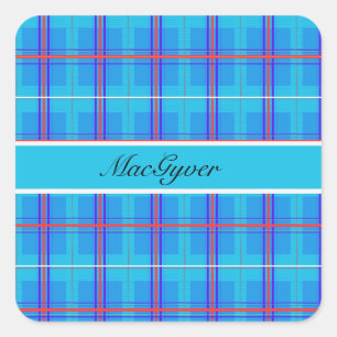 Classic Red and Blue Scottish Tartan, kundenspezif Quadratischer Aufkleber