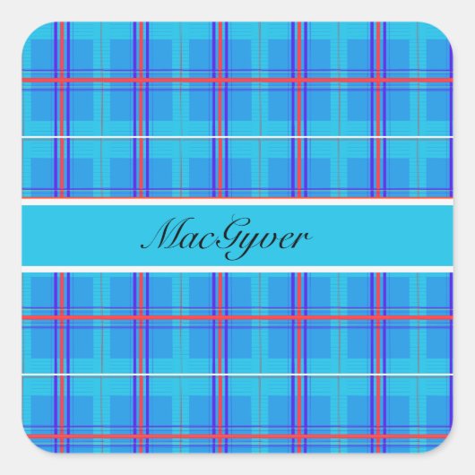 Classic Red and Blue Scottish Tartan, kundenspezif Quadratischer Aufkleber (Vorderseite)