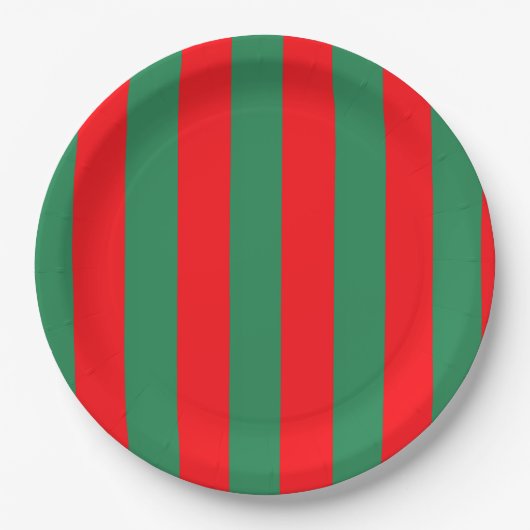 Classic Red and Green Christmas Stripes Pappteller (Vorderseite)