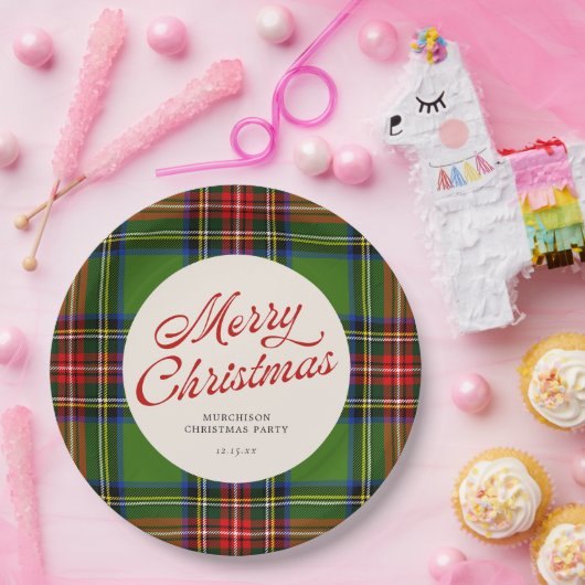 Classic Red and Green Frohe Weihnachten Kariert Pappteller (Party)