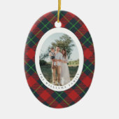 Classic Red and Green Plaid Family Photo Holiday Keramik Ornament (Vorne)