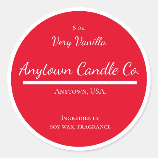 Classic Red and White Candle Jar Label Runder Aufkleber (Vorderseite)