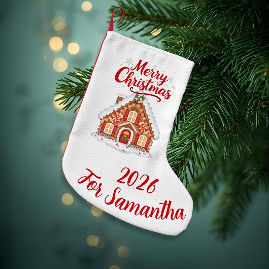 Classic Red and White Gingerbread House Stocking Kleiner Weihnachtsstrumpf
