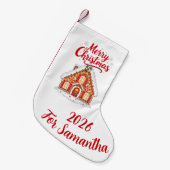 Classic Red and White Gingerbread House Stocking Kleiner Weihnachtsstrumpf (Vorderansicht (hängend))
