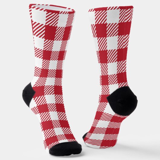 Classic Red and White Gingham Checkered Pattern Socken (Gewinkelt)