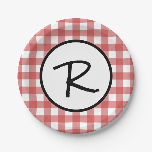 Classic Red and White Gingham GRILLEN Picnic Party Pappteller (Vorderseite)
