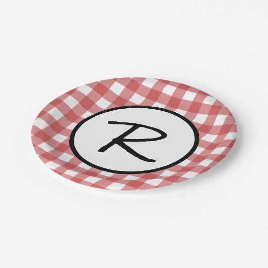 Classic Red and White Gingham GRILLEN Picnic Party Pappteller (Schrägansicht)