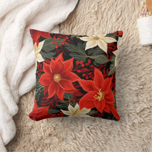 Classic Red and White Poinsettia Weihnachtsblumen Kissen