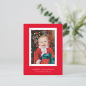 Classic Red Background Foto Weihnachtskarte Postkarte (Stehend Vorderseite)