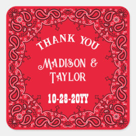 Classic Red Bandana Western Wedding Vielen Dank Quadratischer Aufkleber