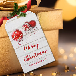 Classic Red Baubles and Stars Frohe Weihnachten Geschenkanhänger