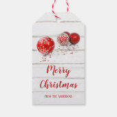 Classic Red Baubles and Stars Frohe Weihnachten Geschenkanhänger (Rückseite)