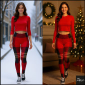 Classic Red Black Buffalo Plaid Flannel Leggings