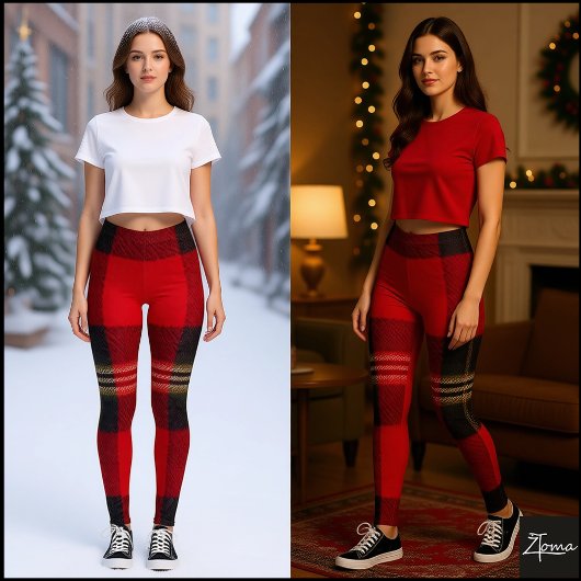 Classic Red Black Buffalo Plaid Flannel Leggings