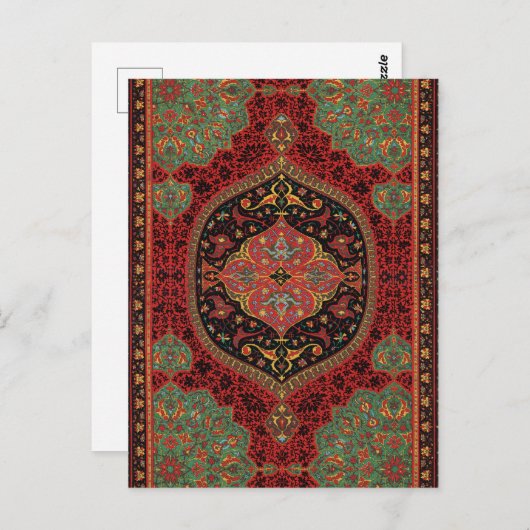 Classic Red Black & Green, Persian Rug Carpet Postkarte (Vorne/Hinten)