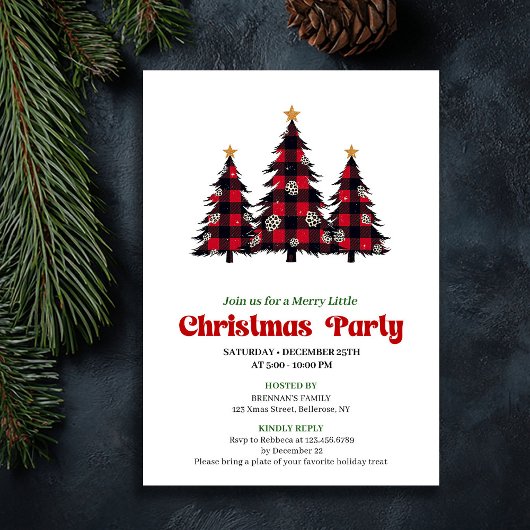 Classic Red Black Plaid Holiday Party Printable Einladung