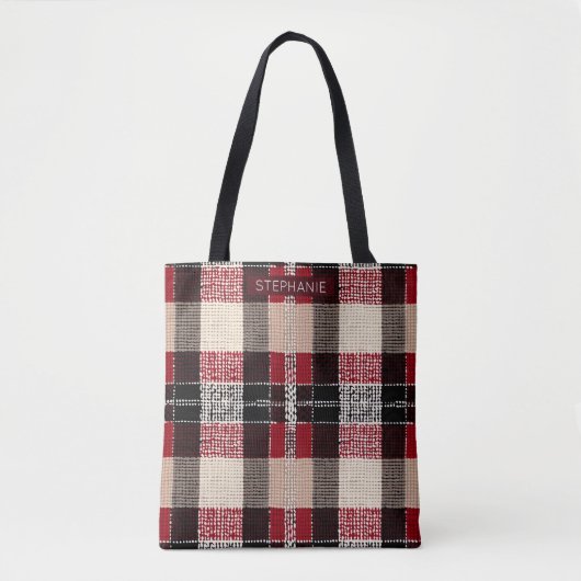 Classic Red & Black Tartan Kariert - Rustikales Wo Tasche (Vorderseite)