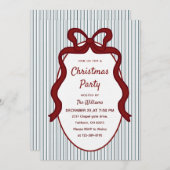 Classic Red Blue Stripes & Bow Frame Christmas Einladung (Vorne/Hinten)