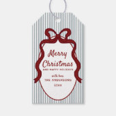 Classic Red Blue Stripes & Bow Frame Christmas Geschenkanhänger (Vorderseite)