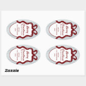 Classic Red Blue Stripes & Bow Frame Christmas Ovaler Aufkleber (Blatt)