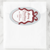 Classic Red Blue Stripes & Bow Frame Christmas Ovaler Aufkleber (Tasche)
