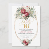 Classic Red Blush Floral Sweet 16 Birthday Invite Einladung (Vorderseite)