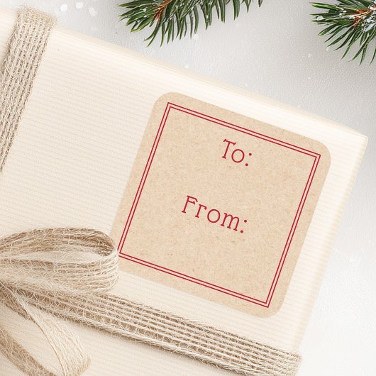 Classic red border rustic Kraft look print to from Quadratischer Aufkleber