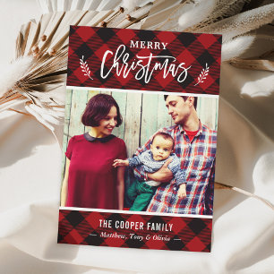 Classic Red Buffalo Kariert Frohe Weihnachts-Foto Feiertagskarte