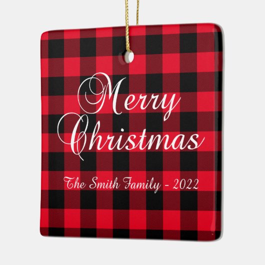 Classic Red Buffalo Kariertes WeihnachtsfamilienFo Keramikornament (Links)