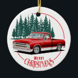 Classic Red C10 Weihnachten Keramik Ornament<br><div class="desc">Es handelt sich um eine Darstellung eines klassischen Autos,  das mit Kreide und Markern mit digitalem Hintergrund erstellt wurde.</div>