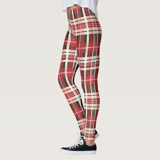 Classic Red Campbell Clan Tartan Kariertes Design Leggings (Links)