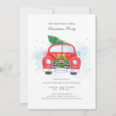 Classic Red Car Family Weihnachten Party Einladung (Vorderseite)