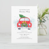 Classic Red Car Family Weihnachten Party Einladung (Stehend Vorderseite)