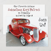Classic Red Car Retirement Party Einladung (Vorne/Hinten)