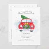 Classic Red Car Tree Familienweihnachtliches Party Einladungspostkarte (Vorne/Hinten)