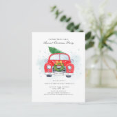 Classic Red Car Tree Familienweihnachtliches Party Einladungspostkarte (Stehend Vorderseite)