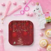 Classic Red Christmas Ornaments Christmas Pappteller (Party)